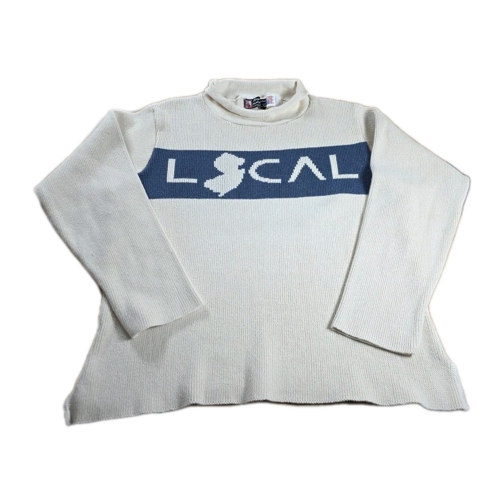 Vtg Binghamton Knitting Sz L Mock Rolled Neck Knit‎ Sweater "LOCAL" MADE IN USA